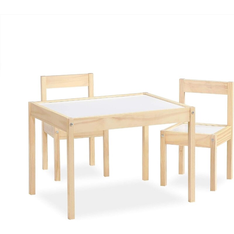 Set furnitur anak, meja dan kursi anak-anak 3 potong, meja dan kursi anak-anak Natural/putih