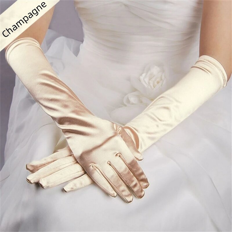 1 para satynowy rękawiczki ślubne wysokiej jakości modne eleganckie rękawiczki w stylu Vintage dla kobiet ślubne akcesoria imprezowe Cosplay bal
