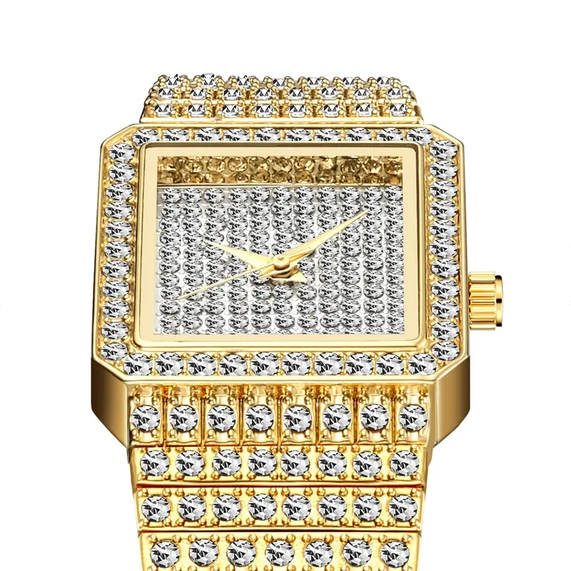 女性のための高級ダイヤモンドウォッチ,ヒップホップスタイル,時計,金と正方形,ラインストーン,新しいコレクション
