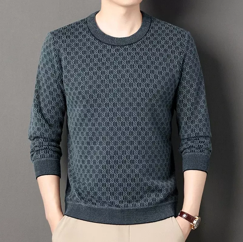 Autumn and Winter New Men's Plush and Thickened Warm Casual Knitted Sweater Pullover