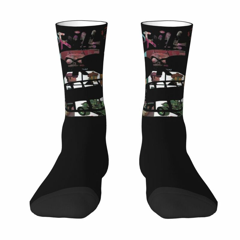 Kaus kaki musik keren Gorillaz Skateboard uniseks, kaus kaki sekali pakai cetakan 3D luar ruangan, kaus kaki gaya jalanan