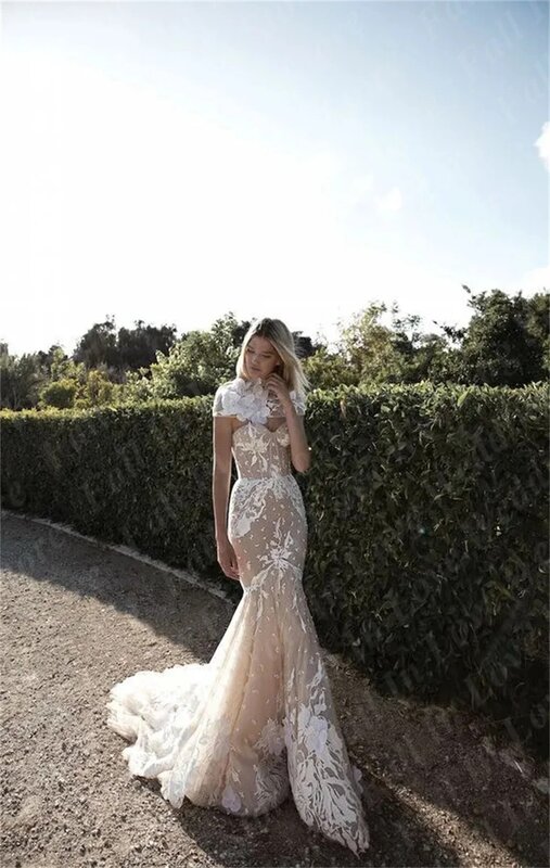 2024 elegancka tiulowa suknia ślubna dla kobiet syrenka kochanie bez rękawów 3D kwiatowe suknie ślubne z aplikacjami Vestidos de fiesta