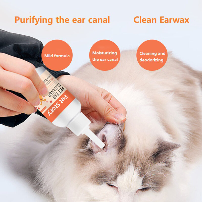 Pet Ear Cleaner Drops para gato e cachorro, Remove os Ácaros da orelha, Aliviar a coceira, Pet Cleaning Supplies