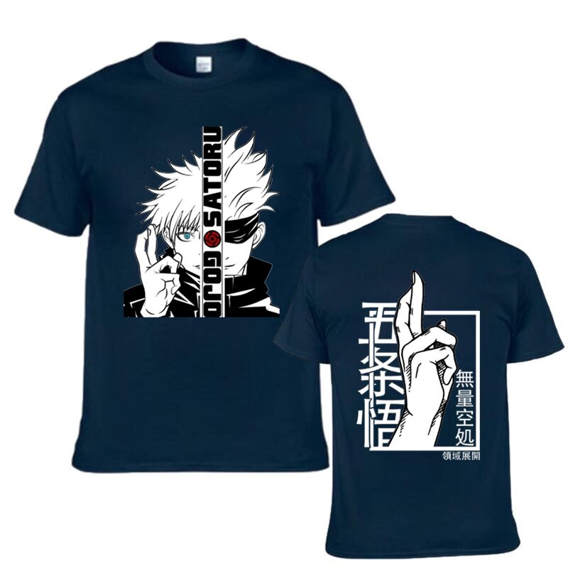 Camiseta con estampado gráfico de Gojo Satoru para hombre, camisa de manga corta con cuello redondo, informal, a la moda