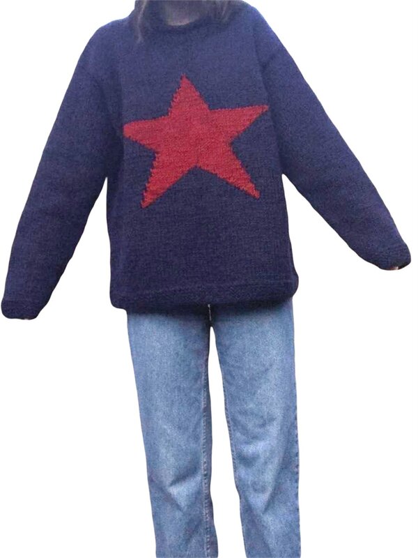 Frauen stricken Pullover Pullover lässig Langarm Rundhals ausschnitt Stern muster Winter Pullover Tops