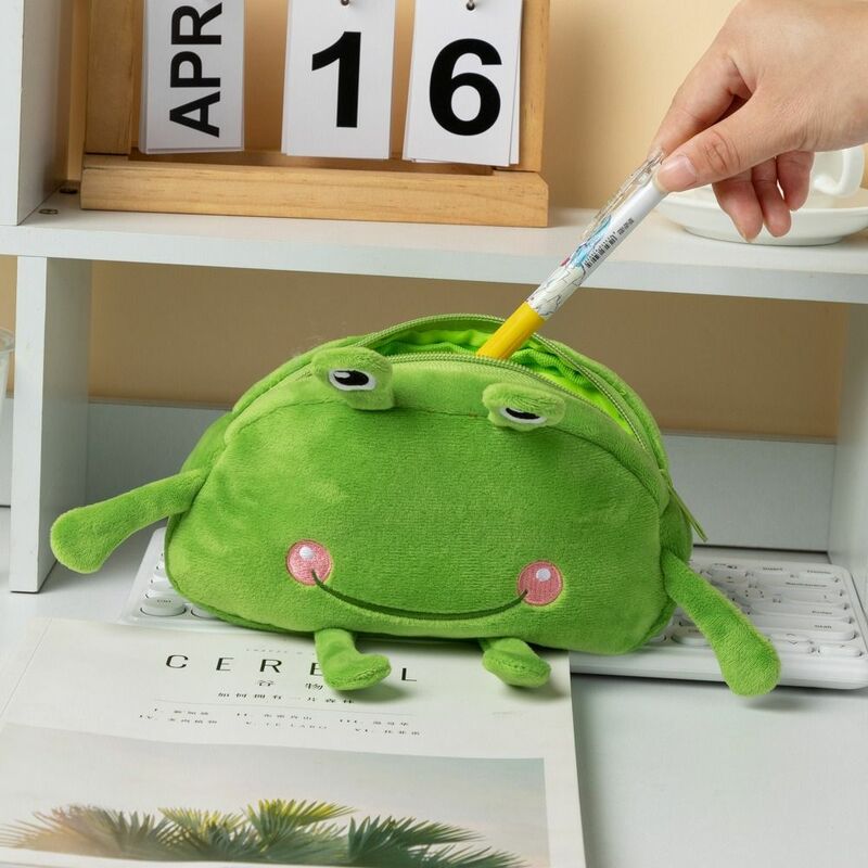 Desktop-Veranstalter lustige grüne Frosch Stift Tasche lustige große Kapazität Bleistift halter Feder mäppchen Reiß verschluss Plüsch Bleistift Tasche Briefpapier