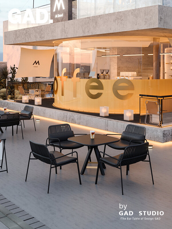 Cafe bar, outdoor tables and chairs, combination of clear bar, barbecue restaurant, terrace, courtyard