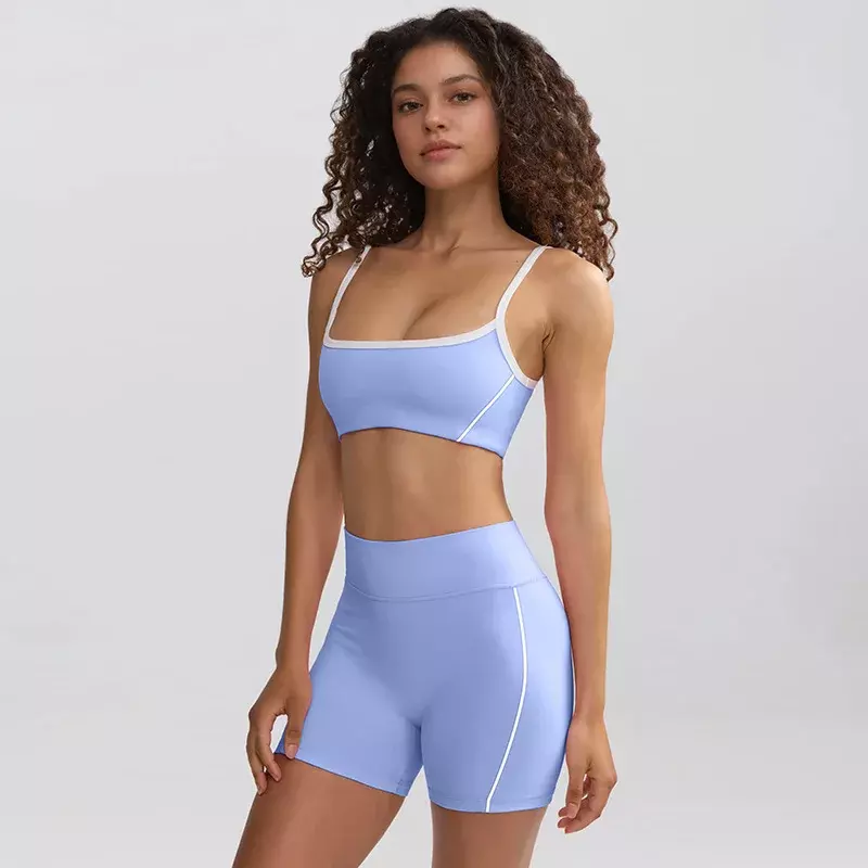 New Spring/Summer Yoga Suit Set With White Edge Sling, High Waist And Hip Lifting Running And Fitness Shorts