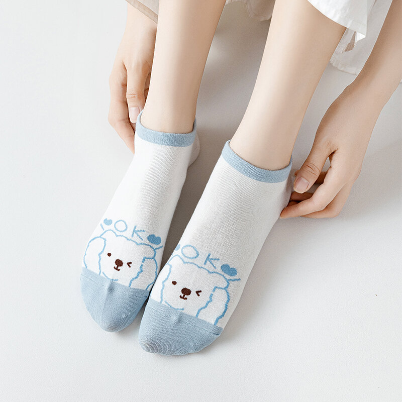 5 paia di calzini corti da donna primavera estate Kawaii Cartoon Bear calzini divertenti Harajuku Style School Girls Cute Casual calzini alla caviglia