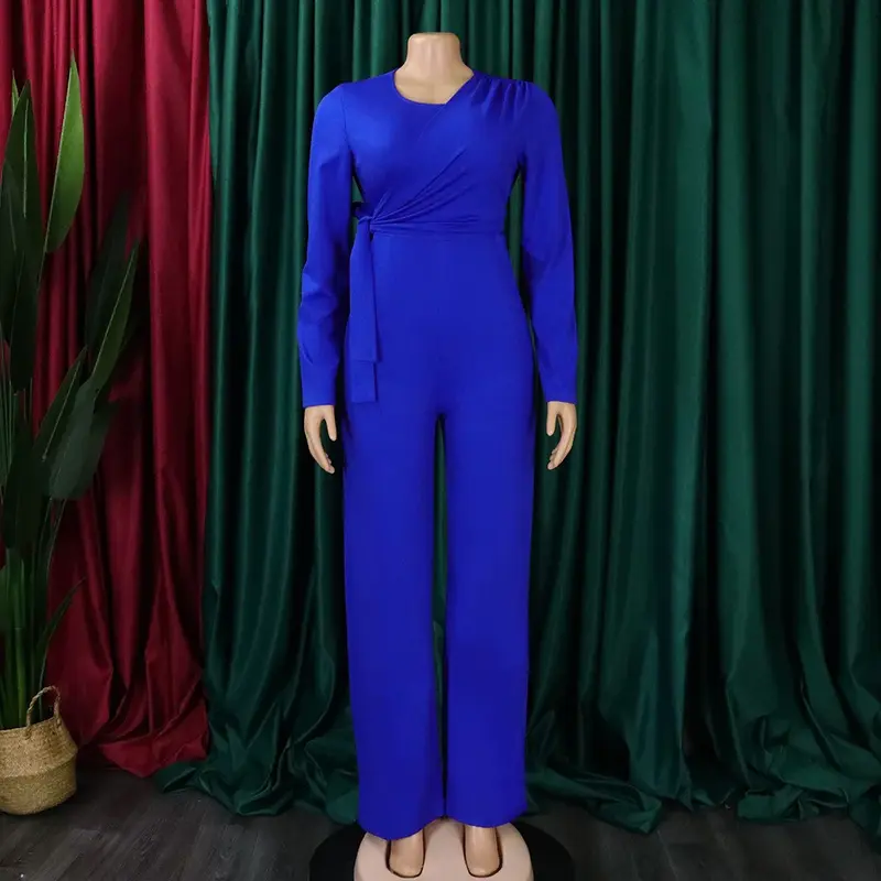 Solid Color Women Jumpsuits For Spring Autumn Long Sleeve Bandage Loose Fashion Streetwear Overalls Wide Leg Pants Trousers 2023