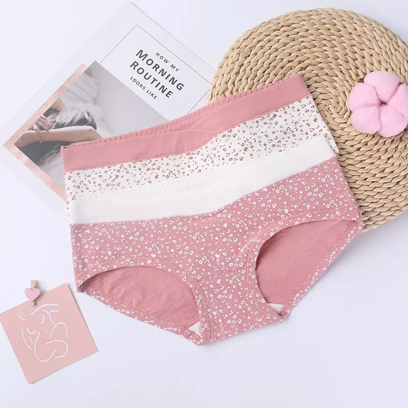 Cotton Maternity Panties Low Waist V Briefs for Pregnancy Women Printed Flowers Underwear Postpartum Maternity Clothes