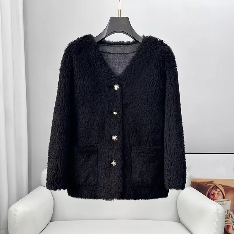 女性のための本物のウールの毛皮のコート,柔らかいジャケット,羊の毛のデザイン,暖かい,ct342,本物,2024