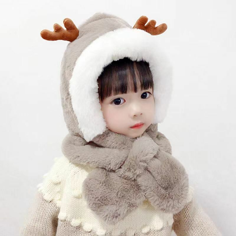 Children's Hat Winter Three-Piece Set Baby Velvet Gloves Super Thick Boys and Girls Warm Hat Scarf Integrated