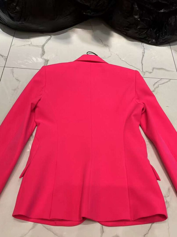 Setelan baju kantor wanita, atasan Blazer lengan panjang Pink elegan musim semi dan panas 2024