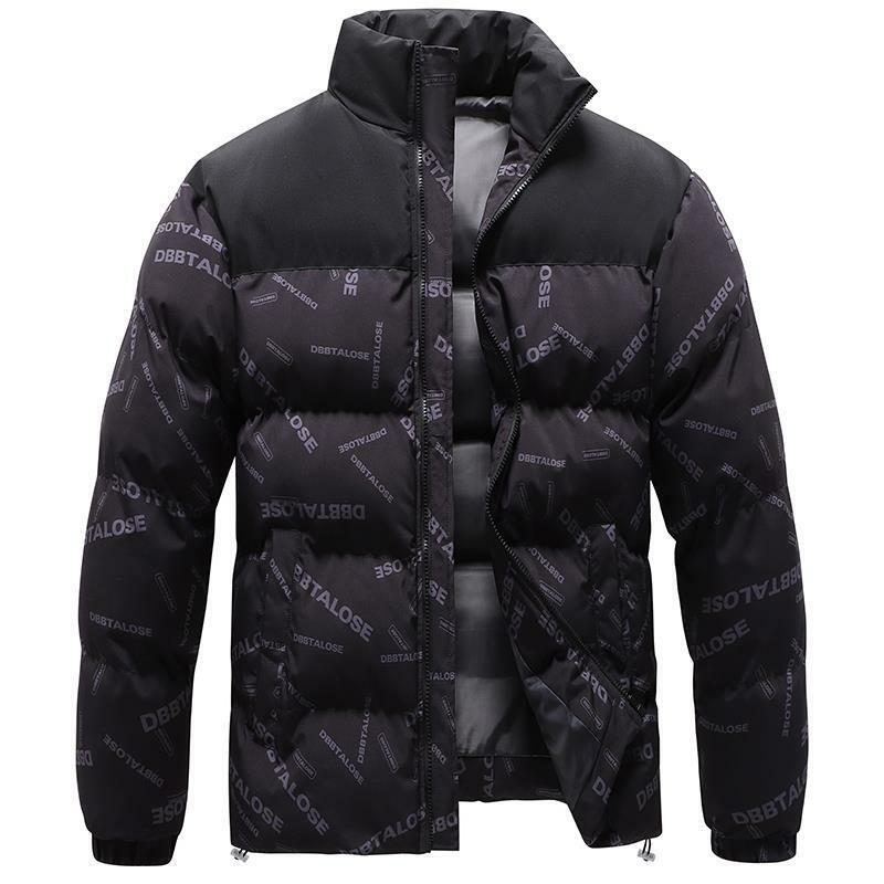 2023 Winter Warm Thick Men Jacket Casual Stand Collar Parkas Cotton Zipper Warm Korean Style Fitness Letter Pattern Men's Coat