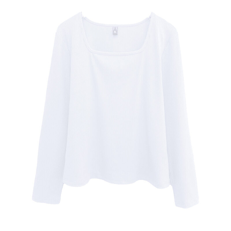 플러스 사이즈, 오버사이즈 여성 의류용 베이스로 착용 가능 슬림하고 스타일리시한 프렌치 스퀘어넥 티셔츠 3290