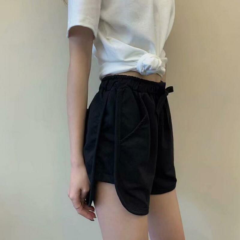 Elastic Waist Shorts Thigh-length Loose Shorts Stylish Women's Summer Shorts with Drawstring Waist Side for Beach for Casual
