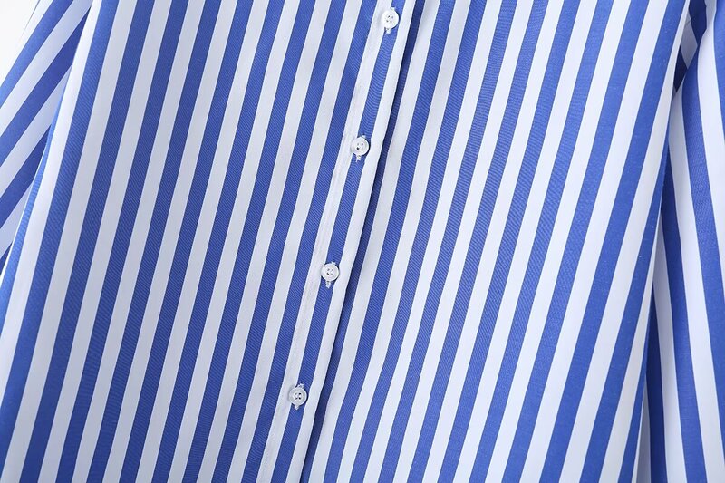 Blusa informal de popelina para mujer, blusa holgada a rayas con botones, manga larga, estilo Retro, 2024