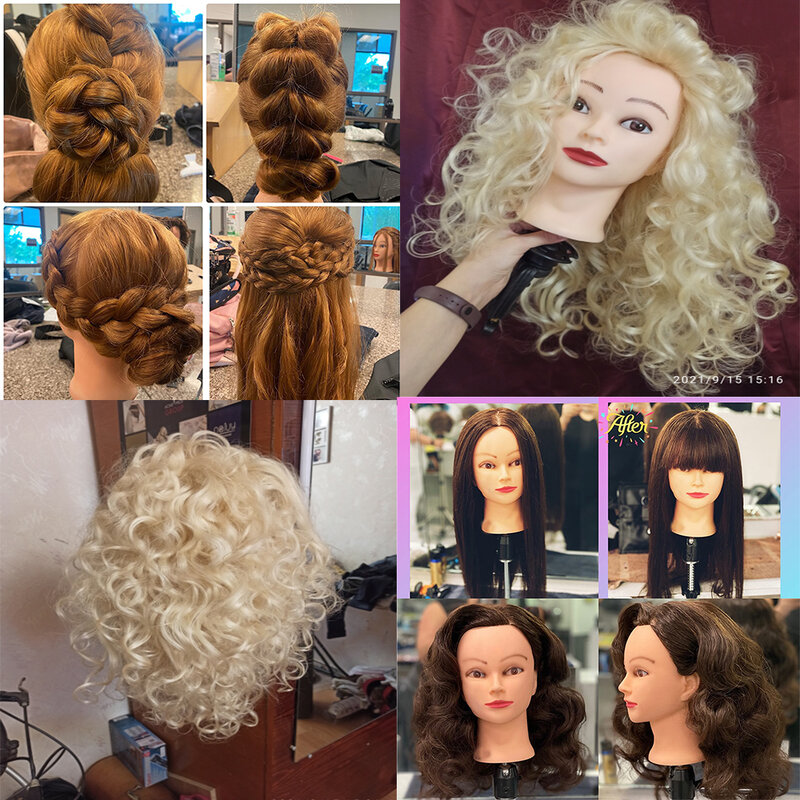 New Female Mannequin Training Doll Head With 80% Real Hair For Hairsyles Hairdressing Cosmetology Dolls Head With Stand Tripod