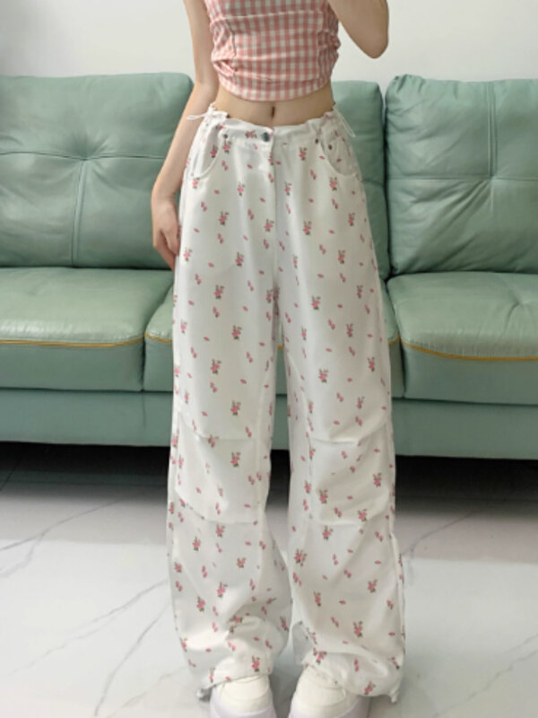 Pantaloni estivi da donna Casual Shopping floreale Simple Mori Girls Sweet All-match pantaloni Streetwear in stile coreano Young Cozy Retro