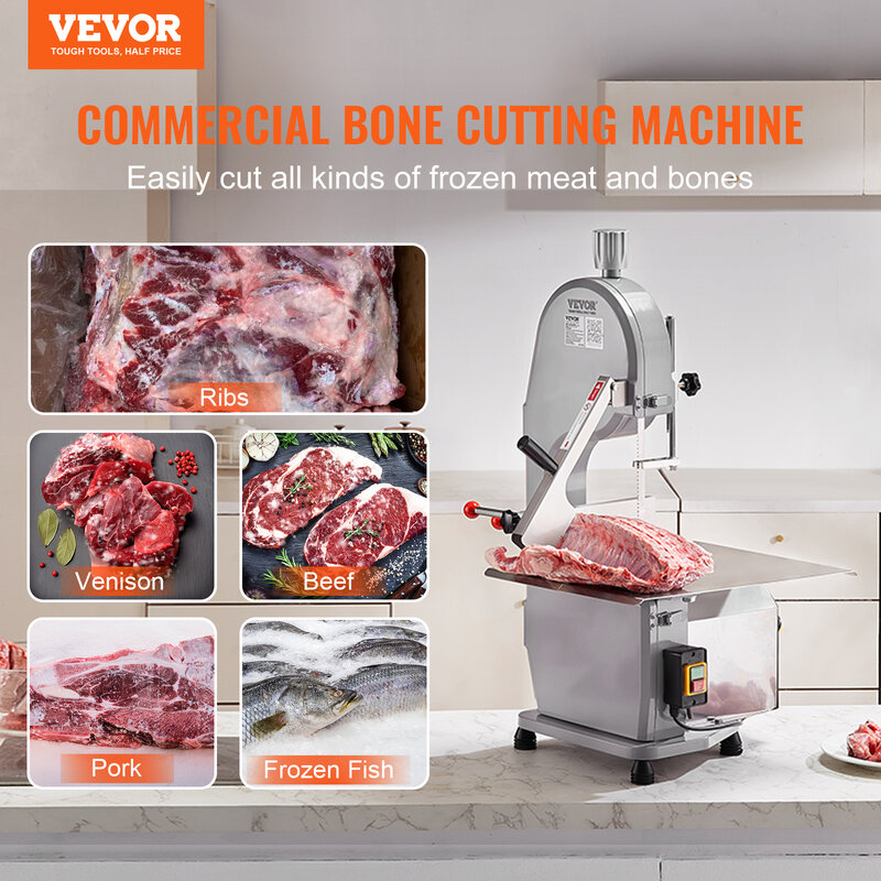 VEVOR-Electric Meat Bandsaw, aço inoxidável, Countertop Bone Sawing Machine,0.16-7.9 in, espessura de corte, para Rib Pork, Comercial