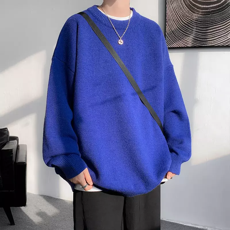 Autumn Winter Warm Sweaters Men Casual Round Neck Sweater Male Loose Knitted Pullovers Man