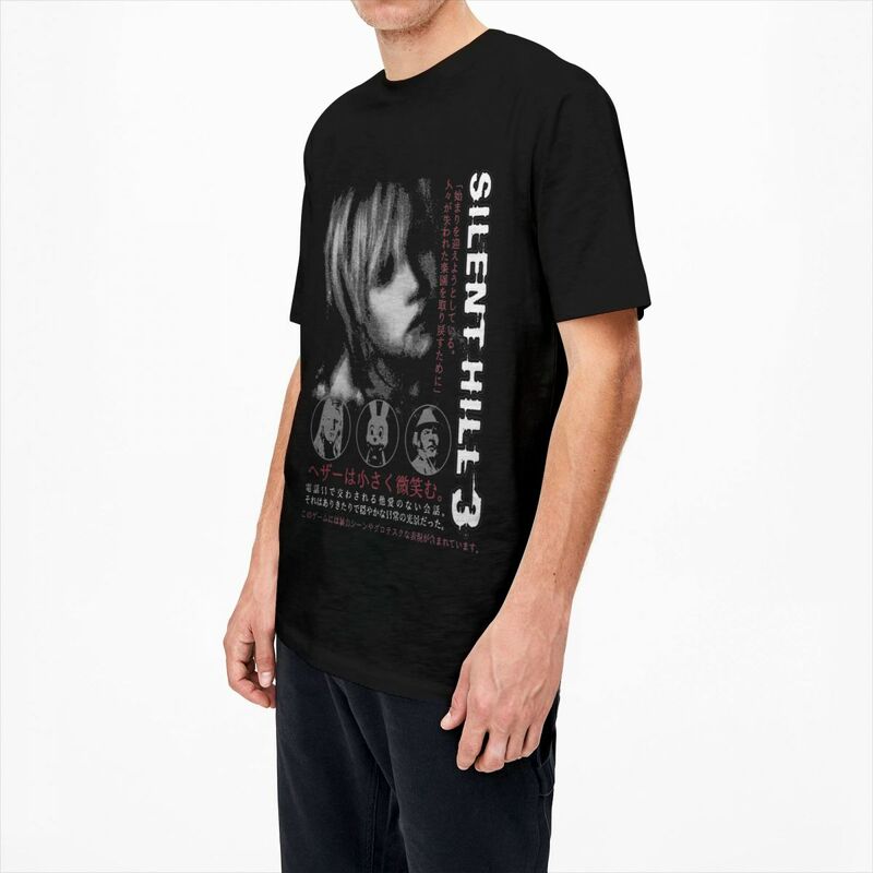 T-shirt de manga curta Silent Hill para homens e mulheres, jogo de terror, diversão, o pescoço, algodão, vintage, casual, tamanho grande, 3