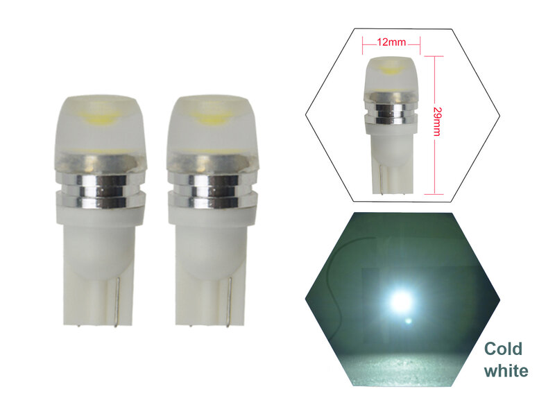 Lâmpadas laterais do painel de LED SMD, lente de leite, branco fresco, T10 Wedge, T8.5, 168, 194, 192, DC 12V, 6000K, 2pcs
