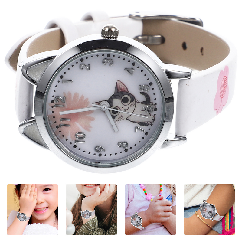 Jam tangan anak perempuan modis kuarsa tali jam tangan gelang baja tahan karat anak kucing desain