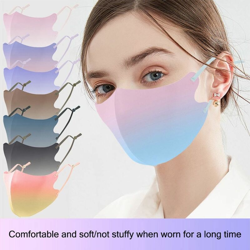 Máscara lenço facial resistente a UV, cor gradiente, à prova de ultravioleta, proteção do canto dos olhos, seda gelada, ajustável, fina, rosto
