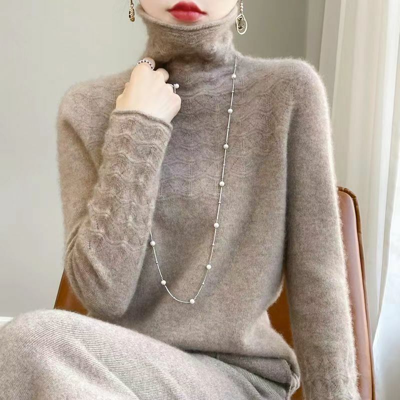 100% Merino wełniany sweter zimowy na szyję z jednolity kolor, długi rękawem kaszmirowy sweter damski bez szwu dziany sweter z dzianiny