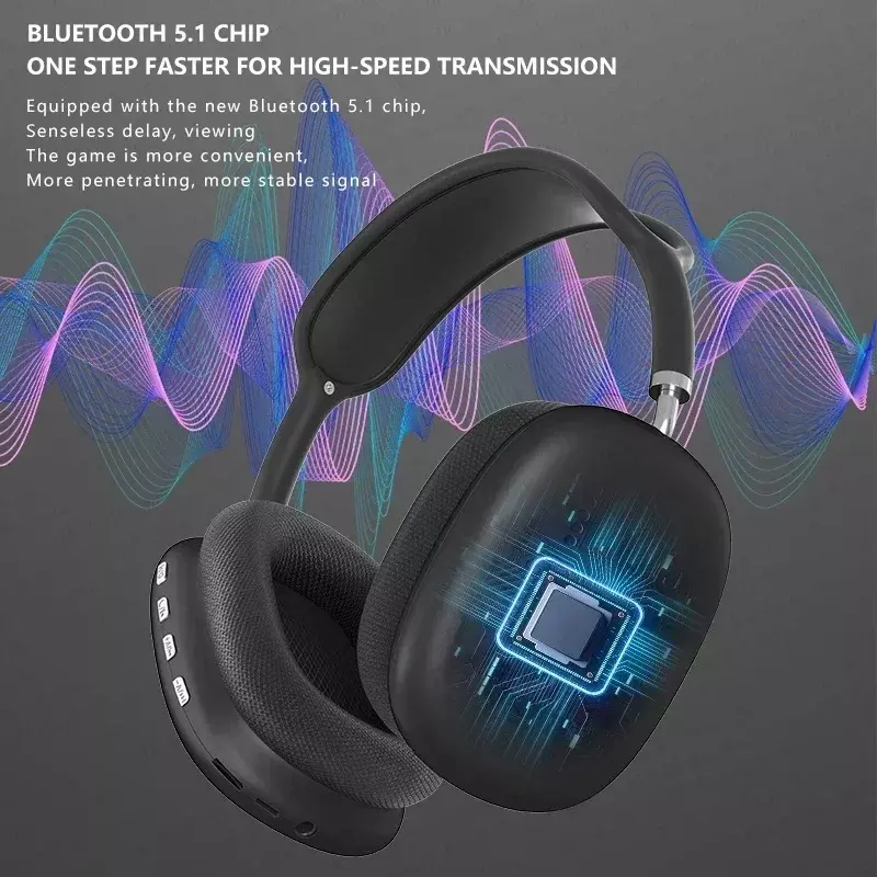 P9 headphone Bluetooth nirkabel, dengan Mic pembatalan kebisingan headset suara Stereo earphone olahraga Gaming mendukung TF