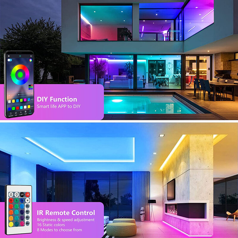 Cor RGB 5050 LED Strip Fita Decor para o Quarto Do Bluetooth LEVOU 10m 15m 20m 30m PC TV backlight Neon Iluminação LED Cветодиодная лента