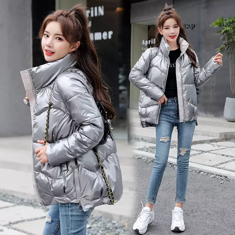 여성용 다운 파카 겨울 패션 빵 코트 다운 재킷, 따뜻한 여성 두꺼운 파카 재킷, 반짝이는 외투, 2021 스트리트웨어
