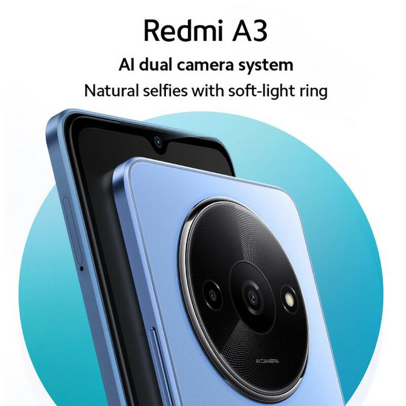 Wersja globalna Xiaomi Redmi A3 4GB128GB 3GB 64GB boczny odcisk palca MediaTek Helio G36 90Hz 6.71 "duży wyświetlacz 5000mAh RedmiA3