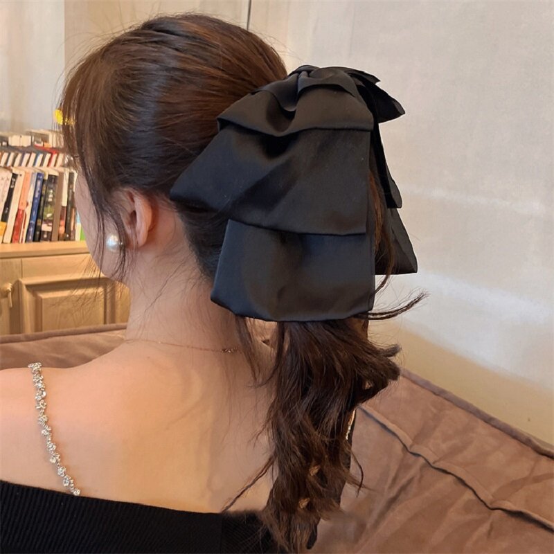 Girls New Oversized Bow Knot Hairgrips Linen Barrette Hair Clip Ponytail Women Elegant Headwear Hairpins Hair Red Acessories New