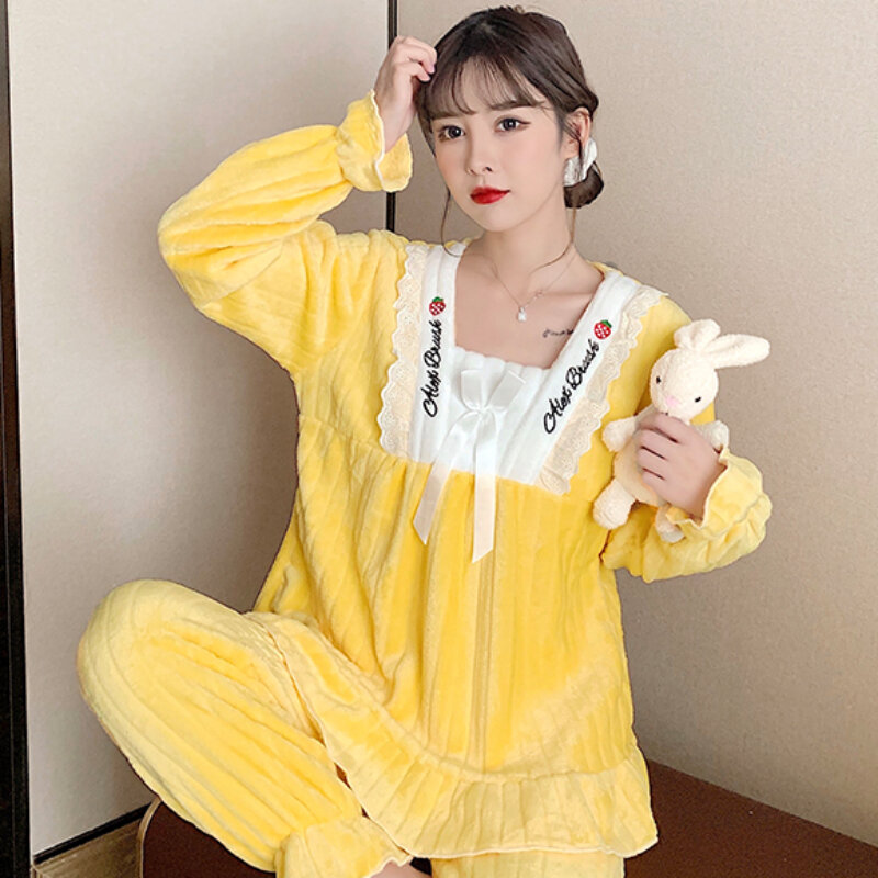 Pigiama invernale set donna semplice dolce accogliente stile coreano Casual allentato colletto quadrato College Fashion elegante Sleepwear Daily Chic