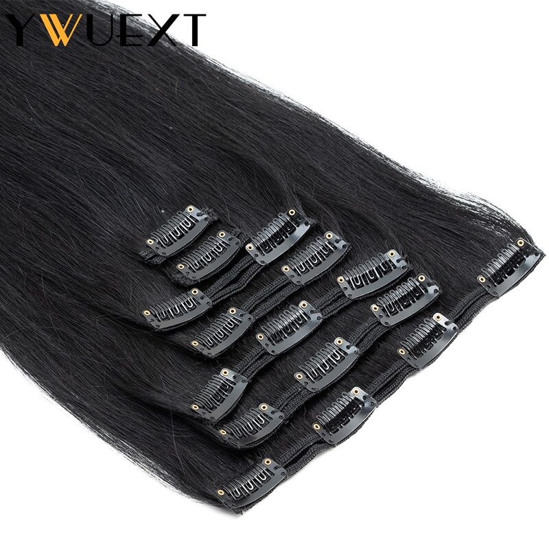 YWUEXT Clips in Hair Extensions Real Human Hair 7pcs/set Natural Straight Hair Bundles 110-120 grams 14-24 Inch For Salon Supply