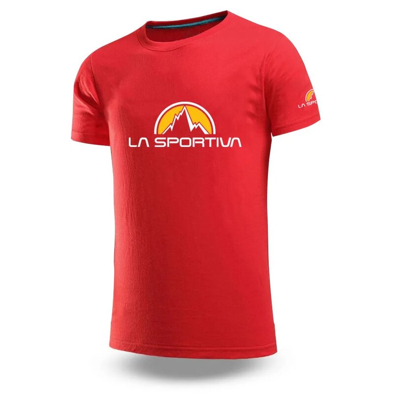 남성용 La Sportiva 로고 프린트 심플 코튼 스트리트웨어, 캐주얼 라운드넥 단색, 인기 품질 반팔, 2024 여름