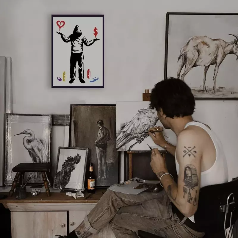Banksy Stbbles-Sweat à capuche réutilisable pour homme, motif de dessin, décoration Banksy, amour ou argent, 11.7x8.3 pouces