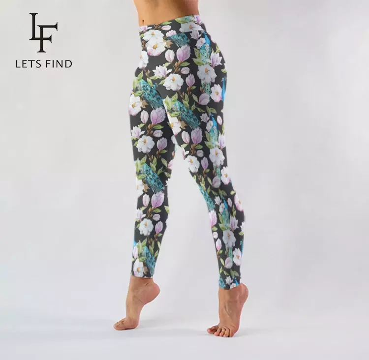 LETSFIND-mallas con estampado de flores en 3D para mujer, Leggings elásticos de cintura alta con estampado de seda de leche, mallas suaves para entrenamiento y Fitness
