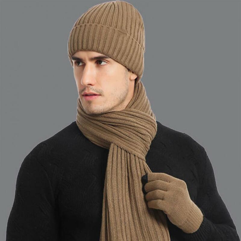 Комплект одежды, шапка, шарф, перчатки, Комплект из 3-х предметов, зимняя шапка, шарф, перчатки, набор для унисекс, однотонная полосатая Толстая Теплая эластичная Нескользящая Шея