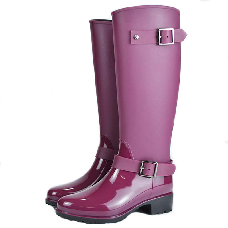 ฤดูใบไม้ผลิฤดูหนาวรองเท้าบูทยี่ห้อ Design กลางลูกวัวรองเท้าบูทซิปรองเท้าบูทหน้าฝน Preppy รองเท้าผู้หญิงหัวเข็มขัดยาง Rainboots 786