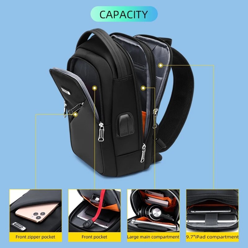 WIERSOON tas selempang anti-maling pria, tas dada tahan air isi ulang USB perjalanan pendek untuk pria
