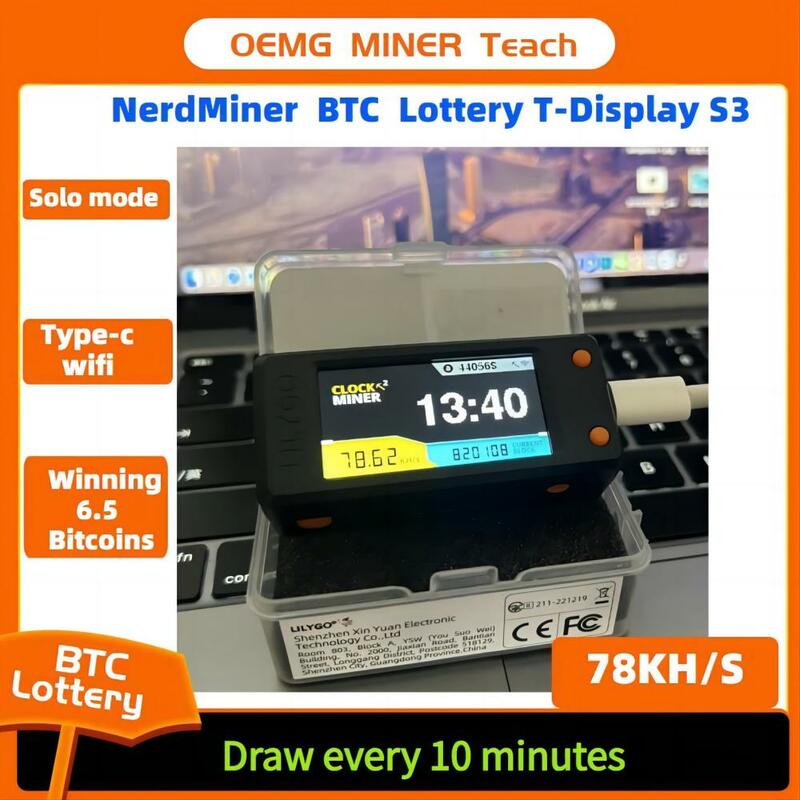 Minero NerdMiner V2 78KHS t-display s3, minero de Bitcoin Solo, Hashrate 78KH/s, minero Nerd, Mini máquina de lotería BTC, oficial