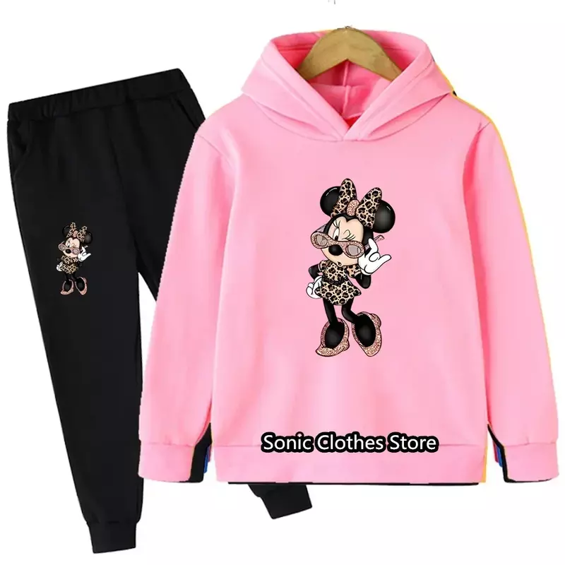 Children's Girls Lovely Minnie Mouse Cartoon Pants Hoodies Clothing Sets Girls Suit Kids Clothing Tops Outfit for Baby Girls Set