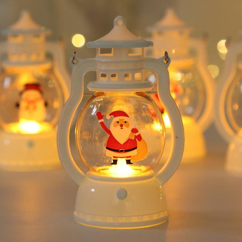 Kerst Lantaarn Decoratieve Kerstboom Verlichting Santa Sneeuwpop Kerstboom Led Lantaarn Lamp Met Opknoping Ring