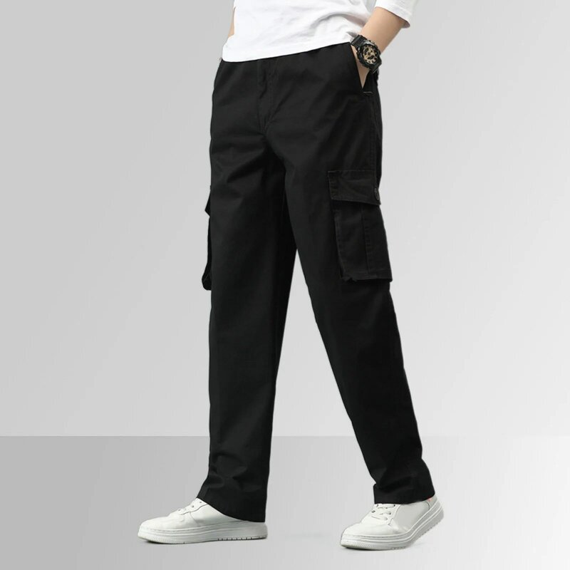 2024 Summer Straight Cargo Pants Men Multi-Pockets Loose Size Fitness Workwear Joggers Casual Cotton Long Tactical Trousers
