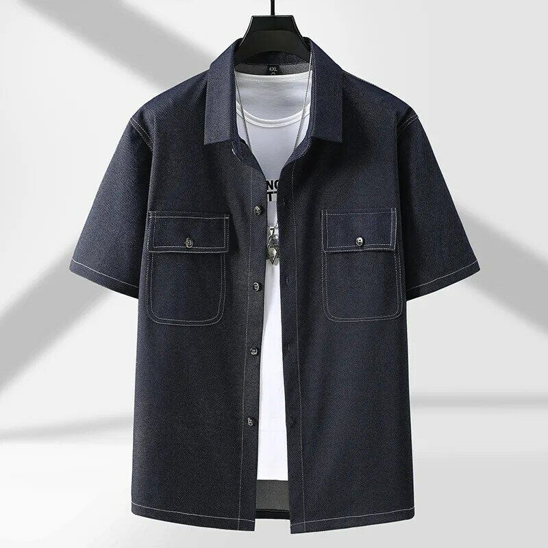 Camisa de manga curta extragrande para homens, camisa casual solta, bolso monocromático, tamanho grande, 170kg, 10XL, 11XL, verão
