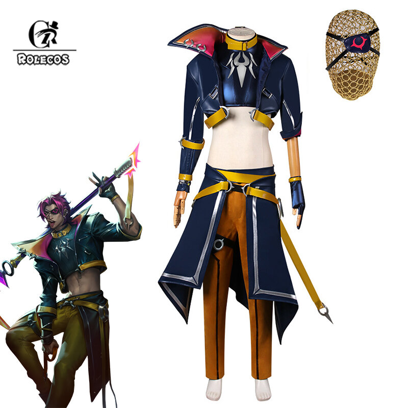 ROLECOS-fantasia de cosplay com máscara masculina, traje adulto, uniforme de Halloween, conjunto completo masculino